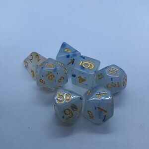 7 Piece Dice Set Blue Spotted Clear Tabletop Counter D&D, RPG, MTG